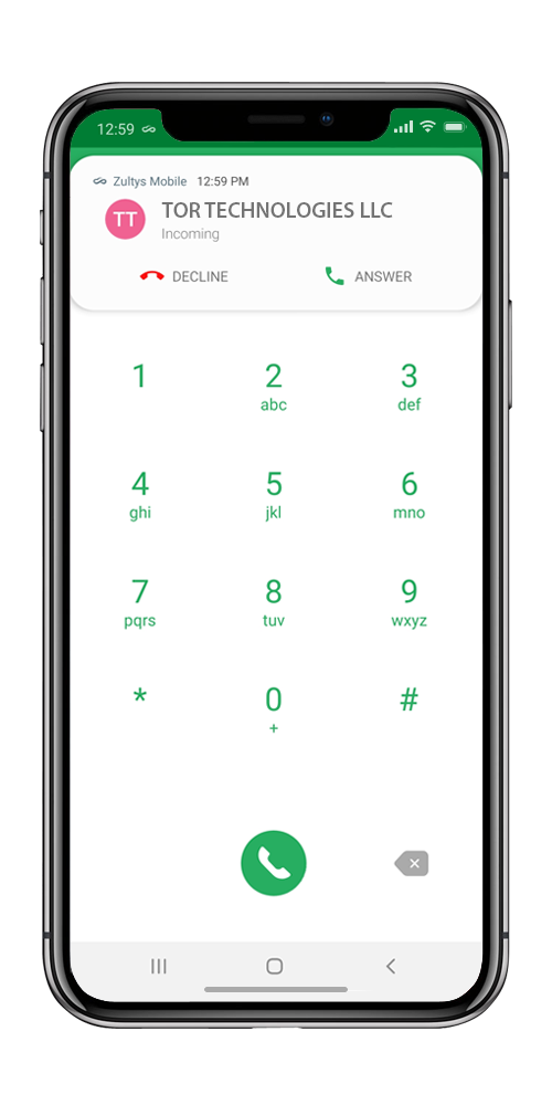 Zultys Mobile Screenshot Incoming Call